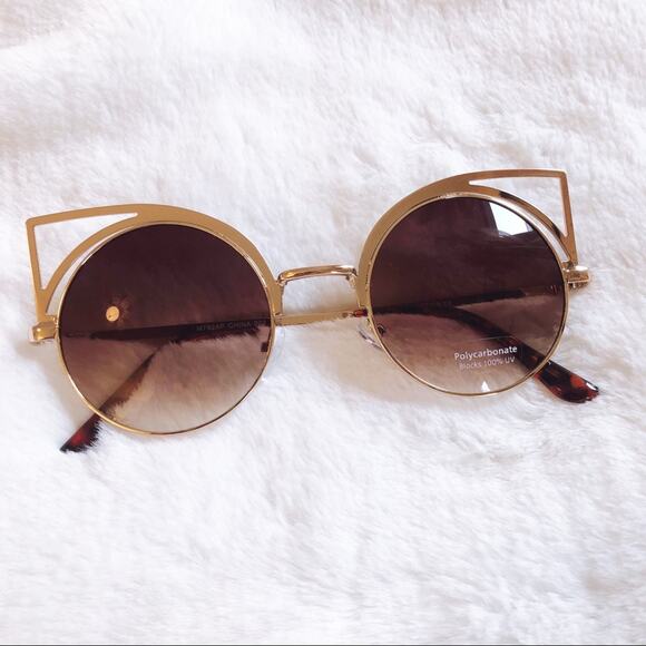 Mia Gold Cat Eye Retro Round Tinted Sunglasses - Picture 1 of 11